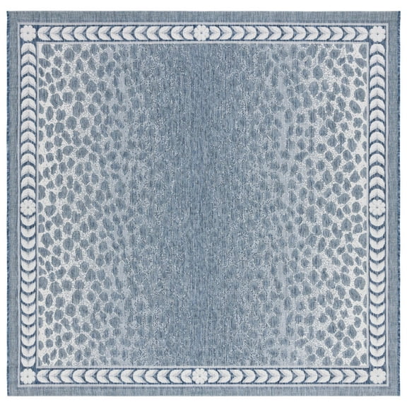 SAFAVIEH Courtyard Regent Animal Indoor/Outdoor Area Rug, Blue/Ivory, 6'7" x 6'7" Square