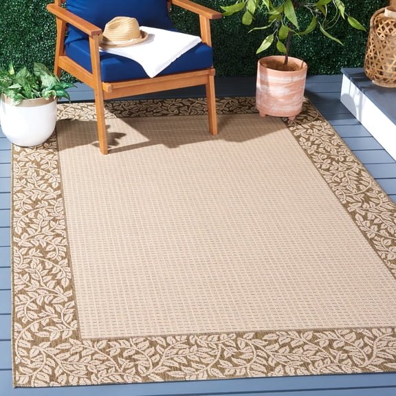 SAFAVIEH Courtyard Regent Oriental Indoor/Outdoor Area Rug, Natural/Brown, 5'3" x 7'7"