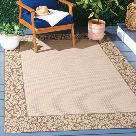 SAFAVIEH Courtyard Regent Oriental Indoor/Outdoor Area Rug, Natural/Brown, 5'3" x 7'7"