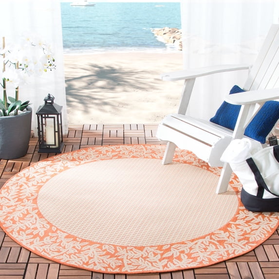 Safavieh Courtyard Regent Oriental Indoor/Outdoor Area Rug, Natural/Terracotta, 5'3" x 5'3" Round