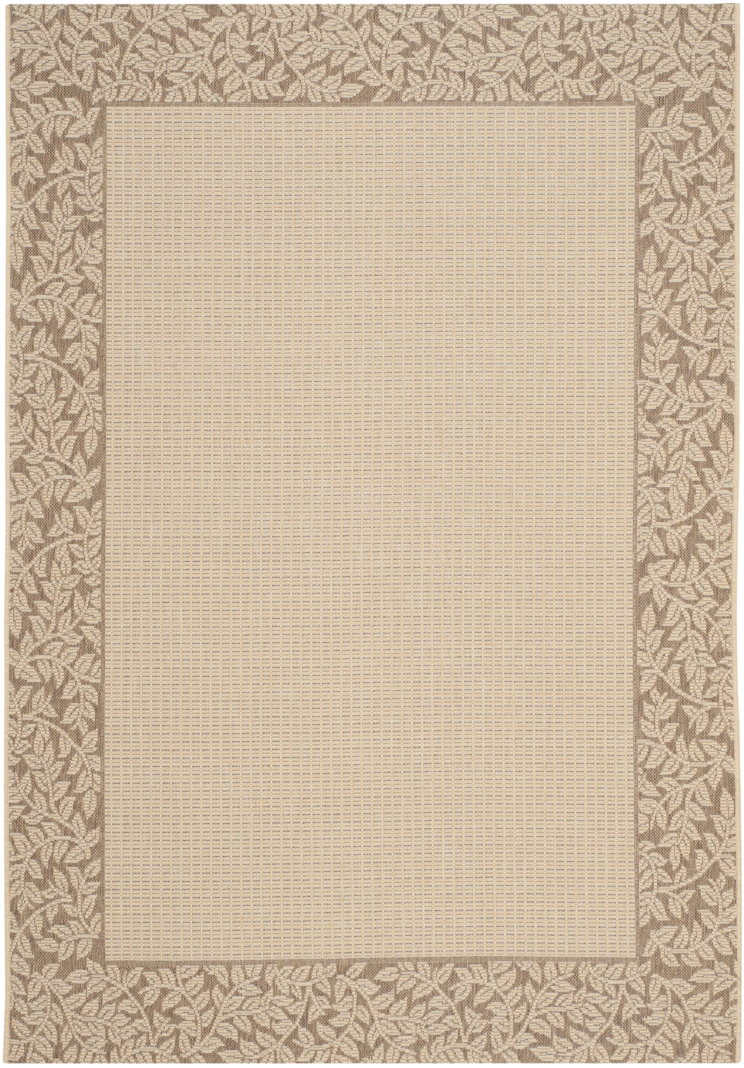 Natural Brown Floral Motif Indoor/Outdoor Area Rug