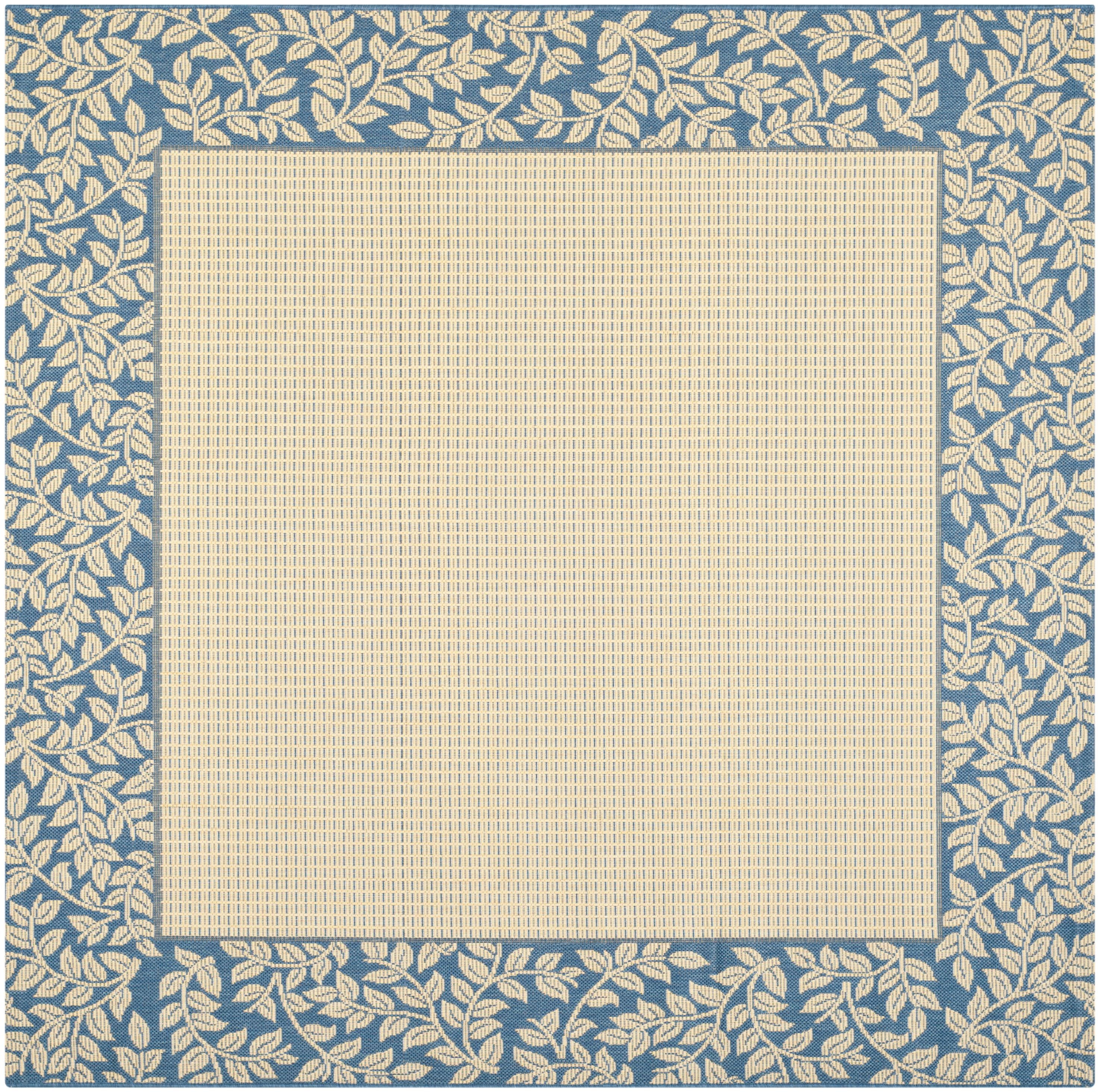 Natural and Blue Floral Border Square Outdoor Rug