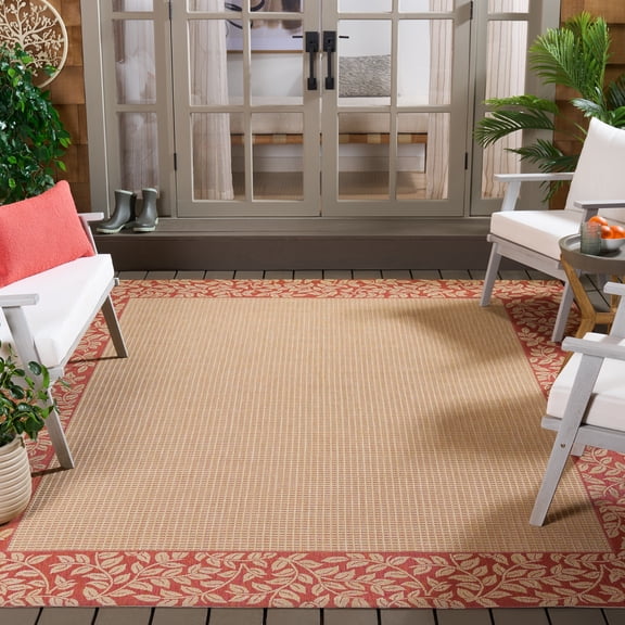 Safavieh Courtyard Regent Oriental Indoor/Outdoor Area Rug, Natural/Terracotta, 6'7" x 6'7" Square