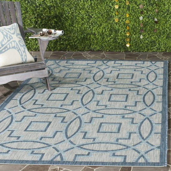 SAFAVIEH Courtyard Rhetta Geometric Indoor/Outdoor Area Rug, 2'7" x 5', Grey/Navy