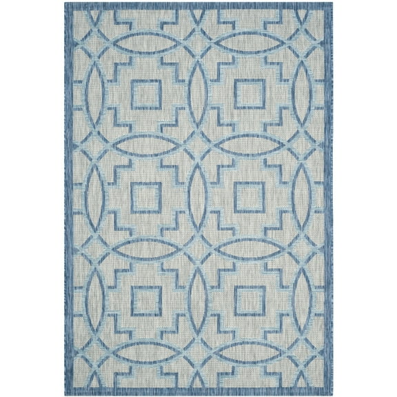 SAFAVIEH Courtyard Rhetta Geometric Indoor/Outdoor Area Rug, Grey/Navy, 5'3" x 7'7"