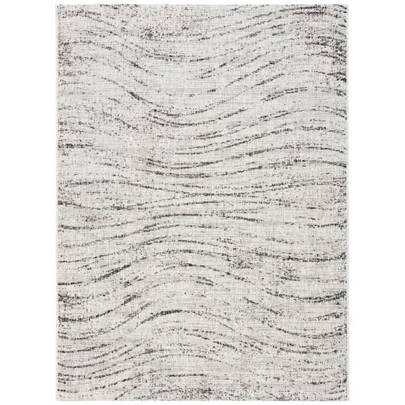 SAFAVIEH Courtyard Robena Abstract Indoor/Outdoor Area Rug, Ivory/Grey, 4’ x 5’7”