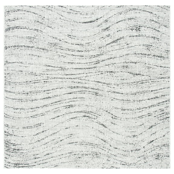 SAFAVIEH Courtyard Robena Abstract Indoor/Outdoor Area Rug, Ivory/Grey, 6'7" x 6'7" Square