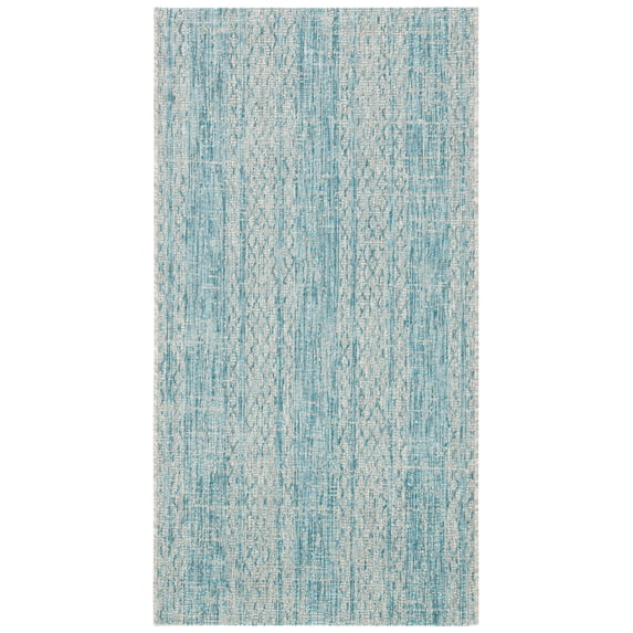 SAFAVIEH Courtyard Robert Striped Indoor/Outdoor Area Rug, 2'7" x 5', Light Grey/Aqua