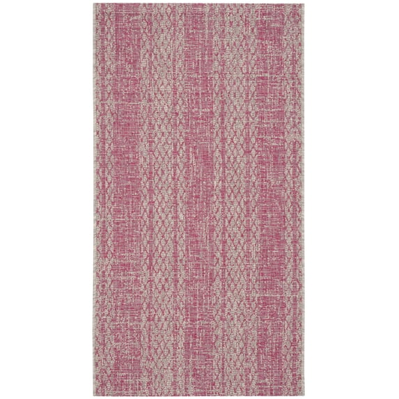 SAFAVIEH Courtyard Robert Striped Indoor/Outdoor Area Rug, 2'7" x 5', Light Grey/Fuchsia