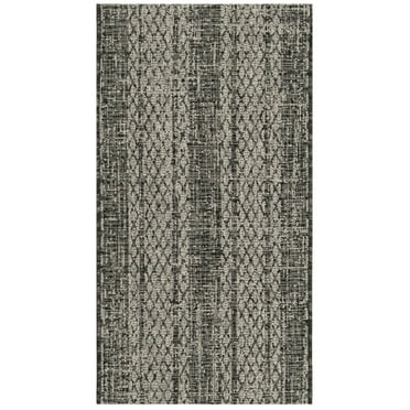 SAFAVIEH Courtyard Robert Striped Indoor/Outdoor Area Rug, 2' x 3'7", Light Grey/Black