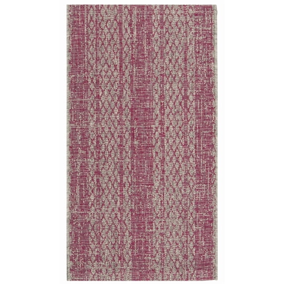 SAFAVIEH Courtyard Robert Striped Indoor/Outdoor Area Rug, 2' x 3'7", Light Grey/Fuchsia
