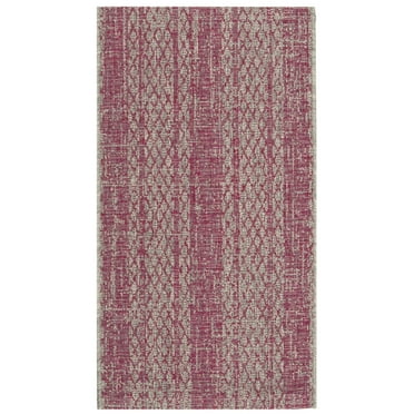 SAFAVIEH Courtyard Robert Striped Indoor/Outdoor Area Rug, 2' x 3'7", Light Grey/Fuchsia