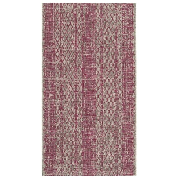 SAFAVIEH Courtyard Robert Striped Indoor/Outdoor Area Rug, 2' x 3'7", Light Grey/Fuchsia