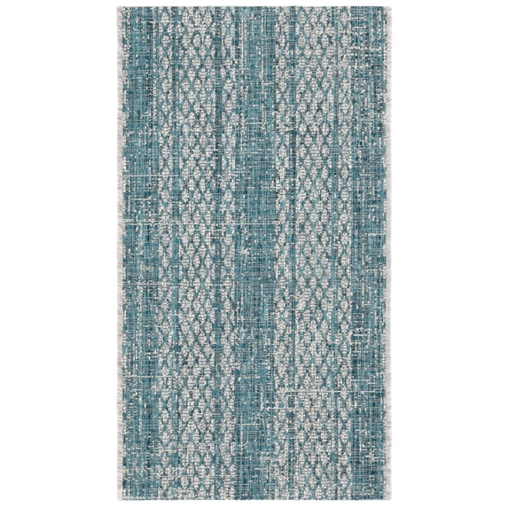 SAFAVIEH Courtyard Robert Striped Indoor/Outdoor Area Rug, 2' x 3'7", Light Grey/Teal