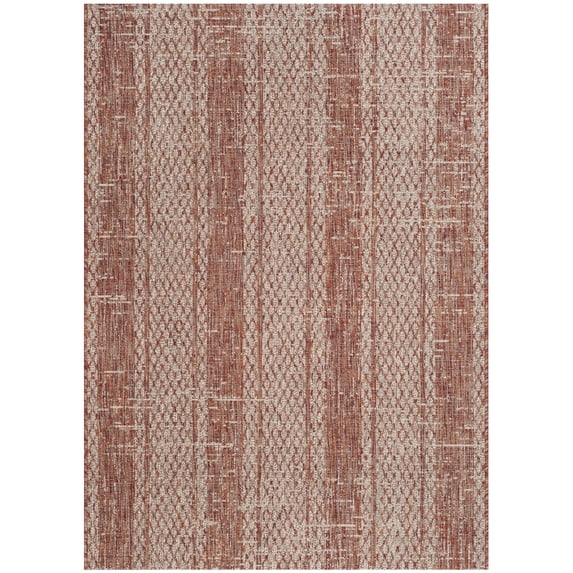 SAFAVIEH Courtyard Robert Striped Indoor/Outdoor Area Rug, 4' x 5'7", Light Beige/Terracotta
