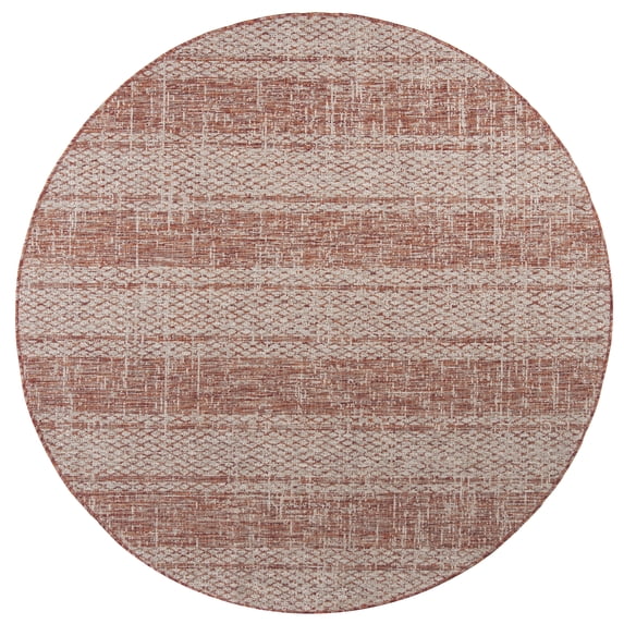 SAFAVIEH Courtyard Robert Striped Indoor/Outdoor Area Rug, 6'7" x 6'7" Round, Light Beige/Terracotta