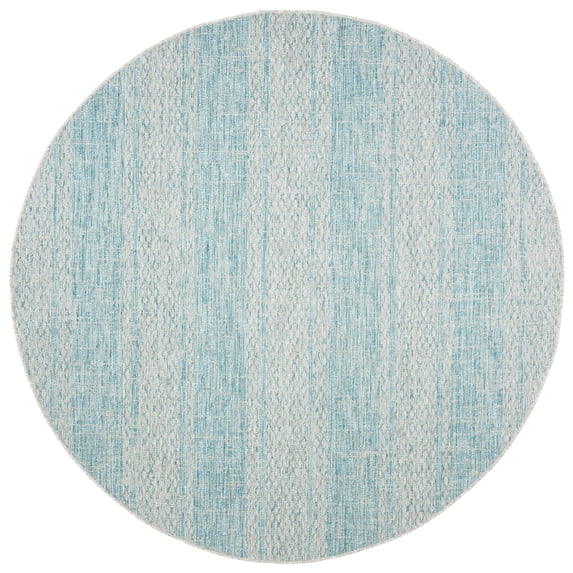 SAFAVIEH Courtyard Robert Striped Indoor/Outdoor Area Rug, 6'7" x 6'7" Round, Light Grey/Aqua