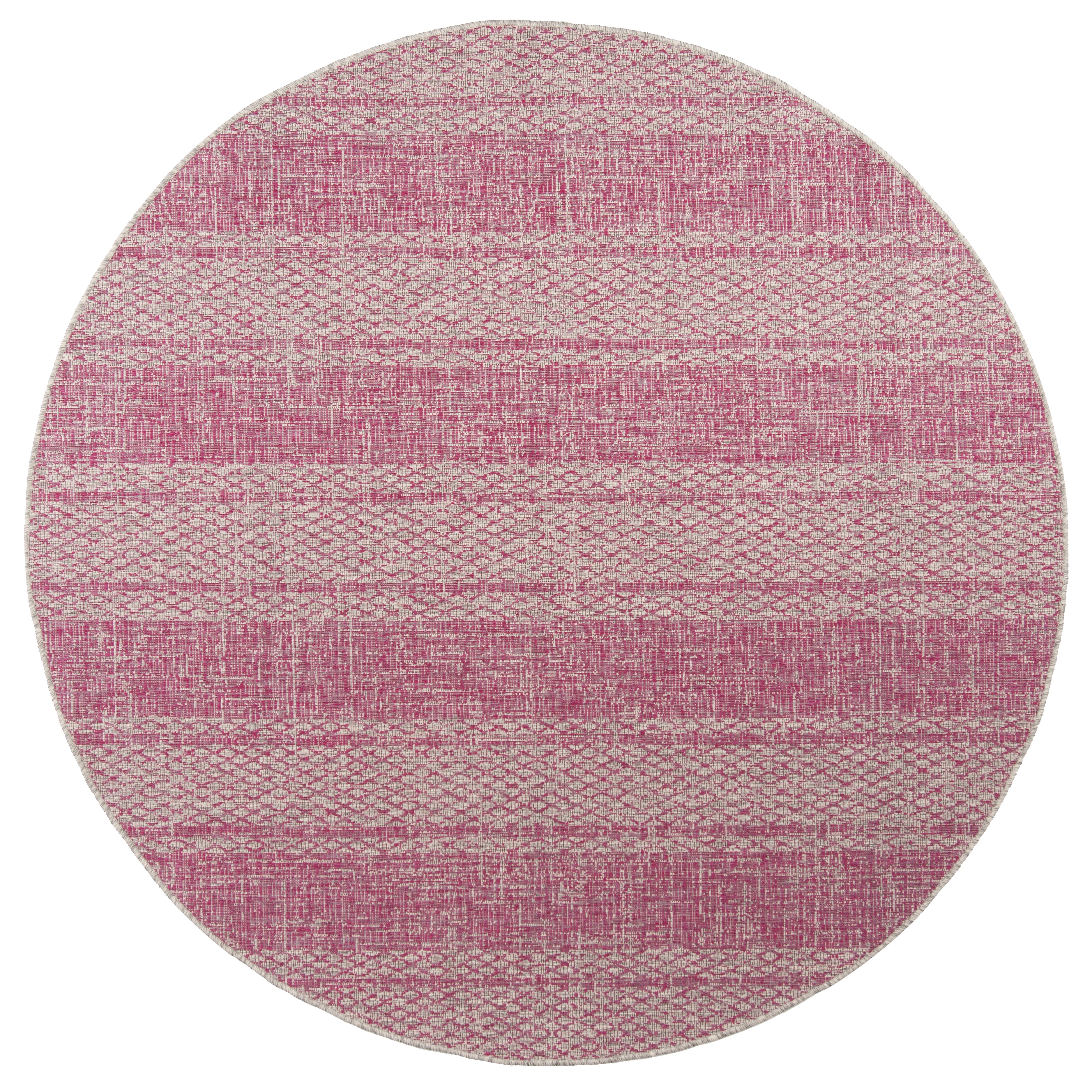 SAFAVIEH Courtyard Robert Striped Indoor/Outdoor Area Rug, 6'7" x 6'7" Round, Light Grey/Fuchsia