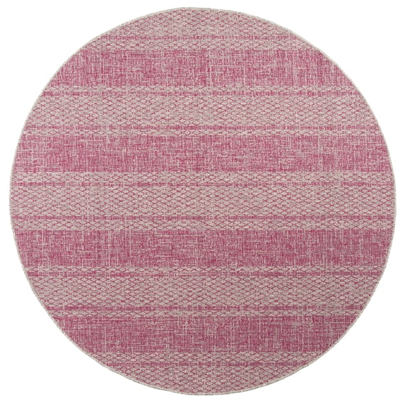 SAFAVIEH Courtyard Robert Striped Indoor/Outdoor Area Rug, 6'7" x 6'7" Round, Light Grey/Fuchsia