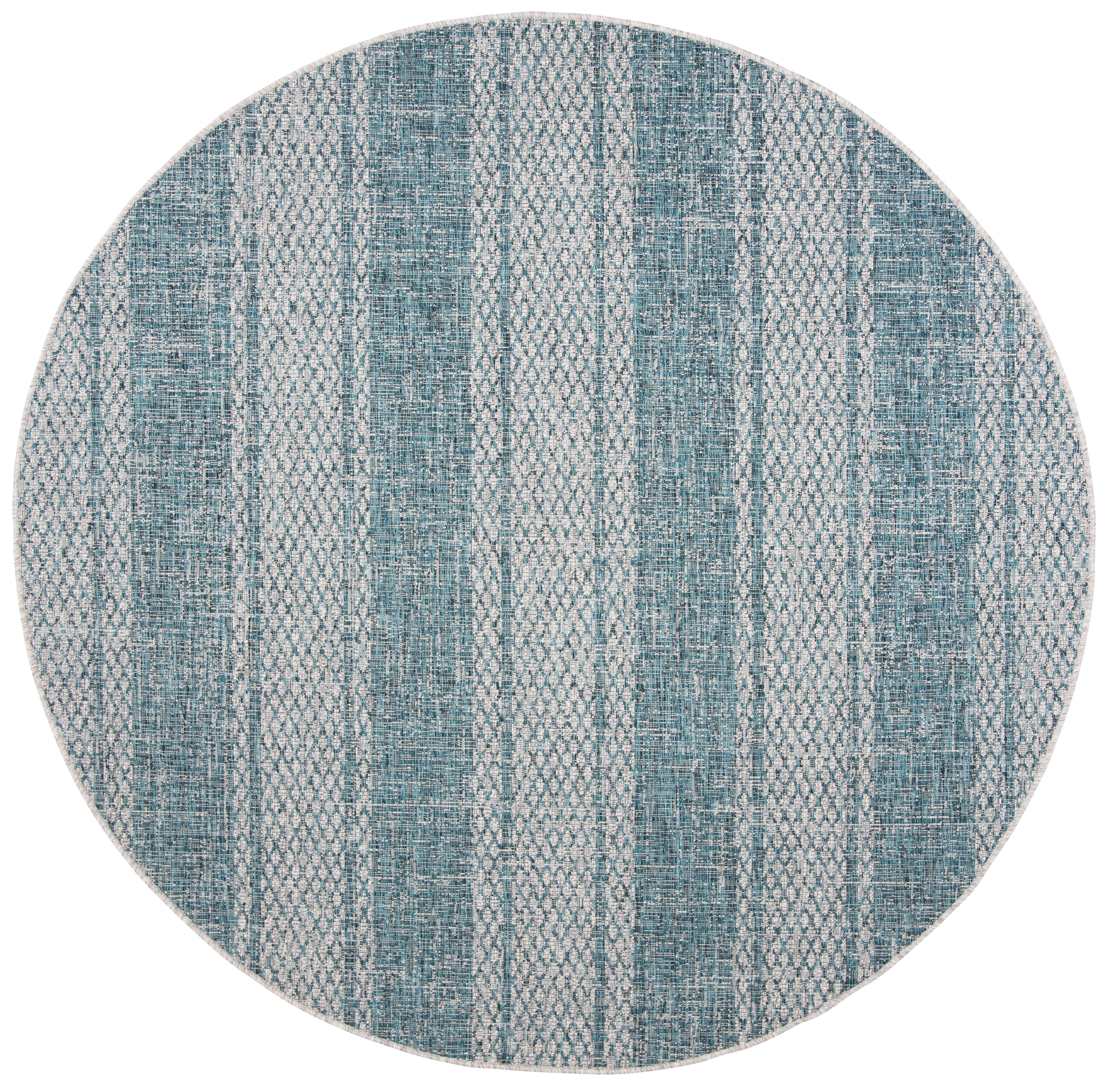 SAFAVIEH Courtyard Robert Striped Indoor/Outdoor Area Rug, 6'7" x 6'7" Round, Light Grey/Teal