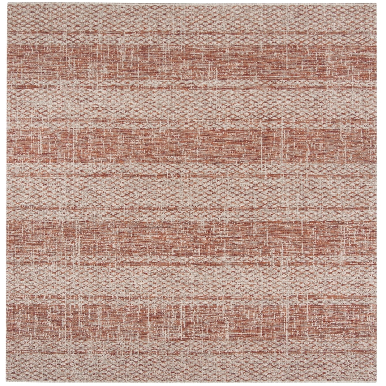 6'7" Square Off-White and Terracotta Synthetic Area Rug