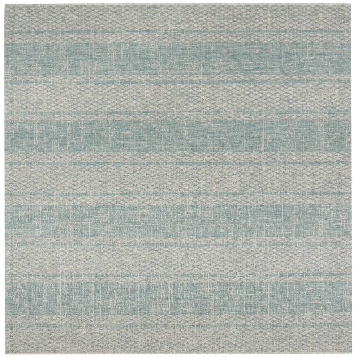 Light Grey and Aqua Square Synthetic Outdoor Area Rug