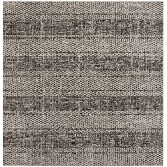 SAFAVIEH Courtyard Robert Striped Indoor/Outdoor Area Rug, 6'7" x 6'7" Square, Light Grey/Black