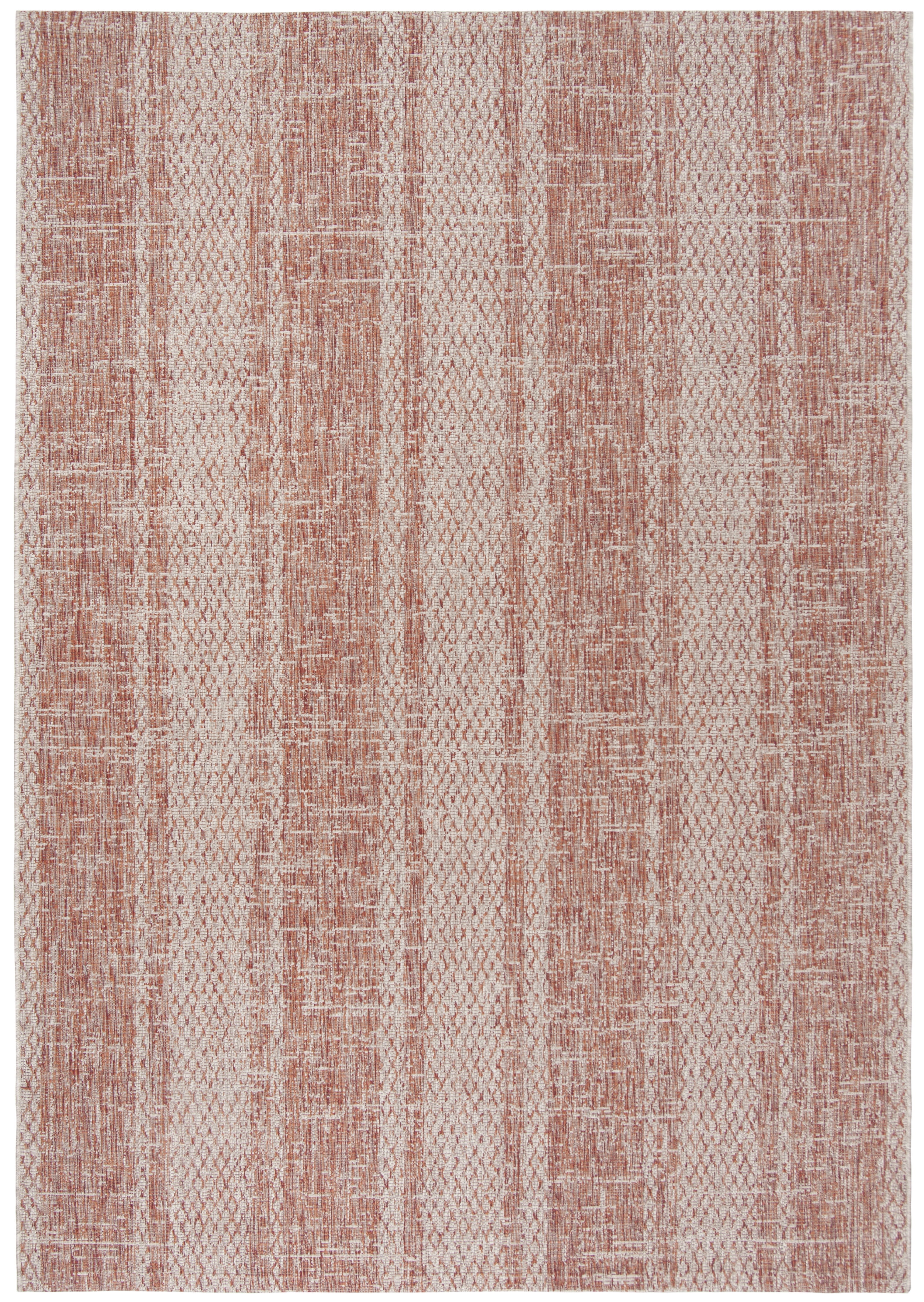 SAFAVIEH Courtyard Robert Striped Indoor/Outdoor Area Rug, 6'7" x 9'6", Light Beige/Terracotta
