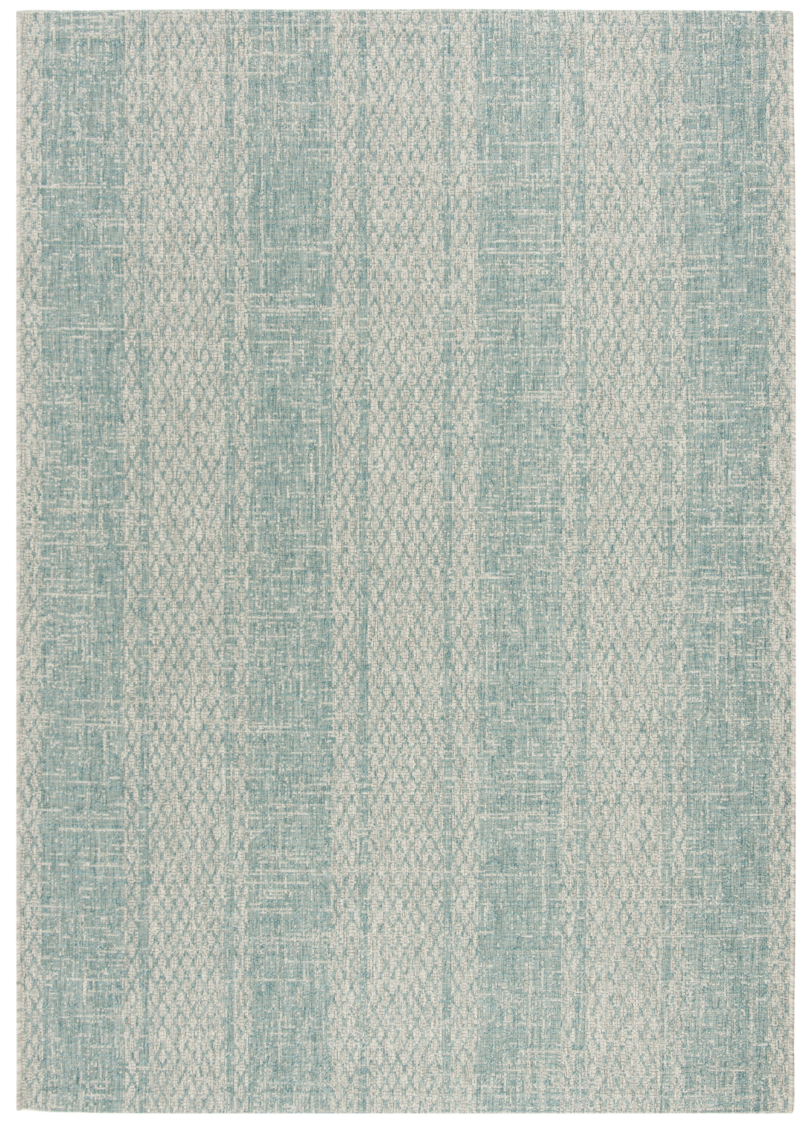 SAFAVIEH Courtyard Robert Striped Indoor/Outdoor Area Rug, 6'7" x 9'6", Light Grey/Aqua