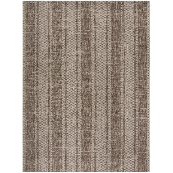 SAFAVIEH Courtyard Robert Striped Indoor/Outdoor Area Rug, 8' x 11', Light Beige/Light Brown