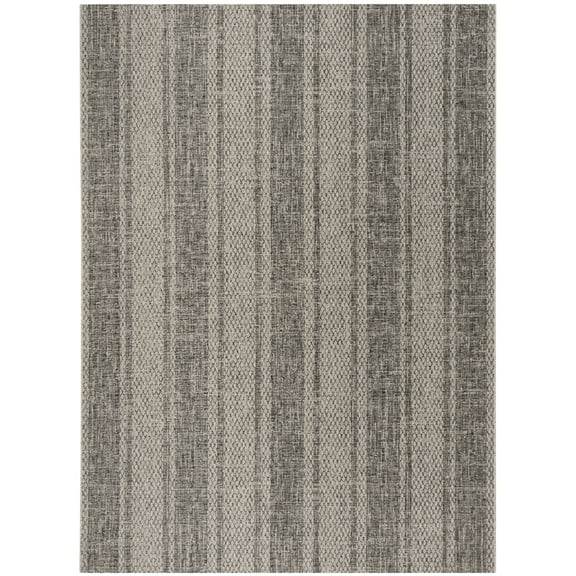 SAFAVIEH Courtyard Robert Striped Indoor/Outdoor Area Rug, 8' x 11', Light Grey/Black