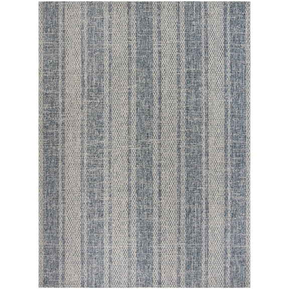 SAFAVIEH Courtyard Robert Striped Indoor/Outdoor Area Rug, 8' x 11', Light Grey/Blue