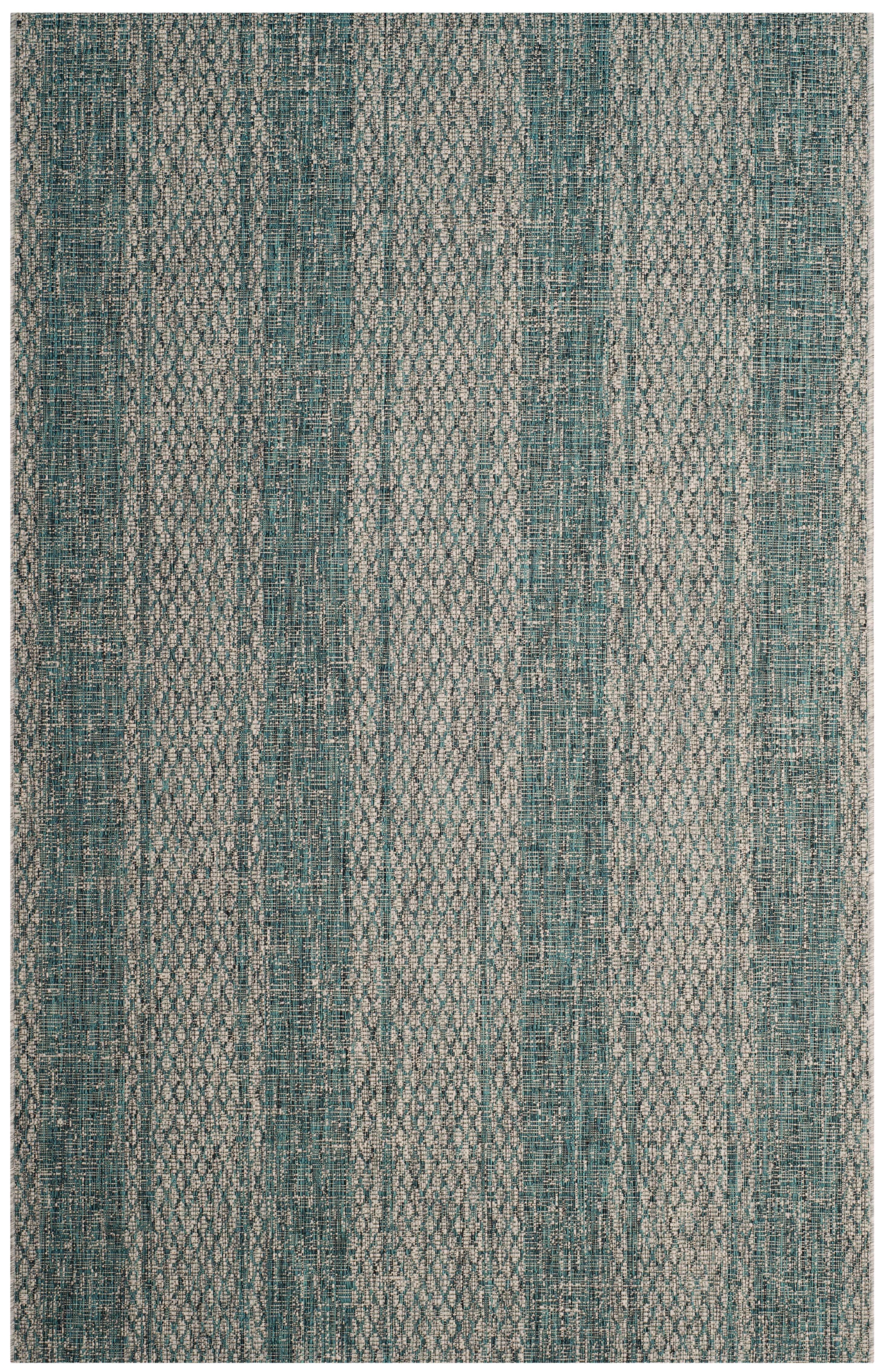 Light Gray and Teal Striped Outdoor Area Rug