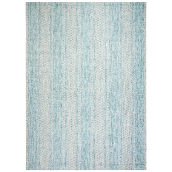 SAFAVIEH Courtyard Robert Striped Indoor/Outdoor Area Rug, 9' x 12', Light Grey/Aqua