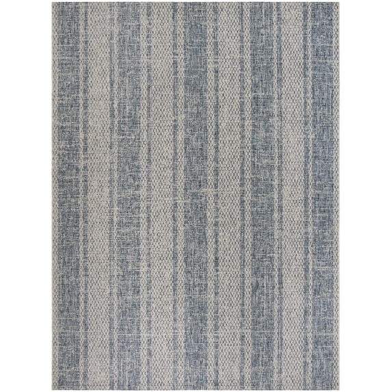 SAFAVIEH Courtyard Robert Striped Indoor/Outdoor Area Rug, 9' x 12', Light Grey/Blue