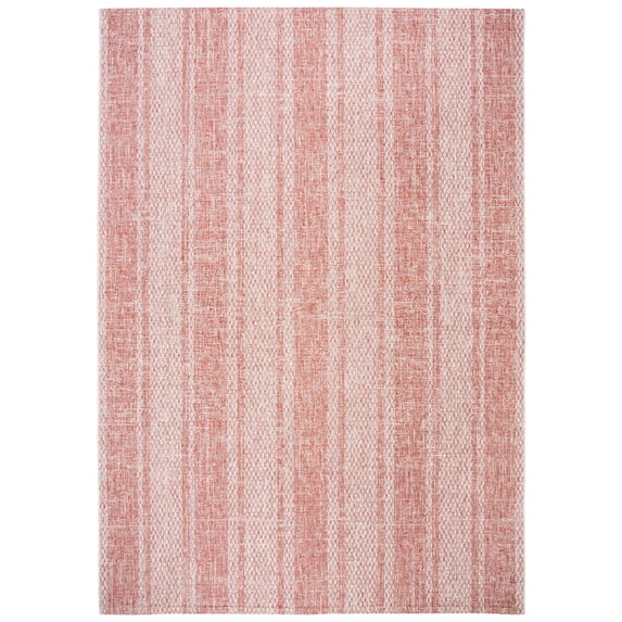 SAFAVIEH Courtyard Robert Striped Indoor/Outdoor Area Rug, Light Beige/Terracotta, 9' x 12'