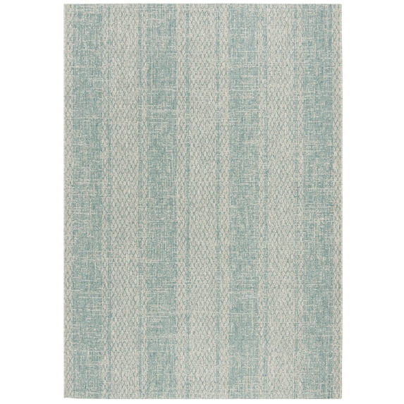 SAFAVIEH Courtyard Robert Striped Indoor/Outdoor Area Rug, Light Grey/Aqua, 5'3" x 7'7"