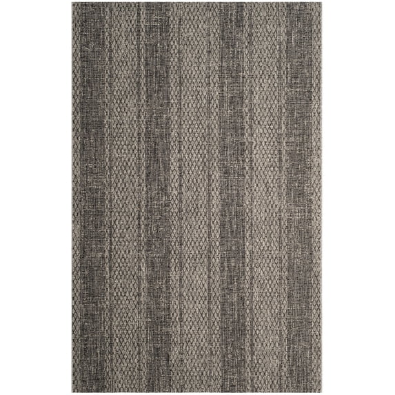 SAFAVIEH Courtyard Robert Striped Indoor/Outdoor Area Rug, Light Grey/Black, 5'3" x 7'7"