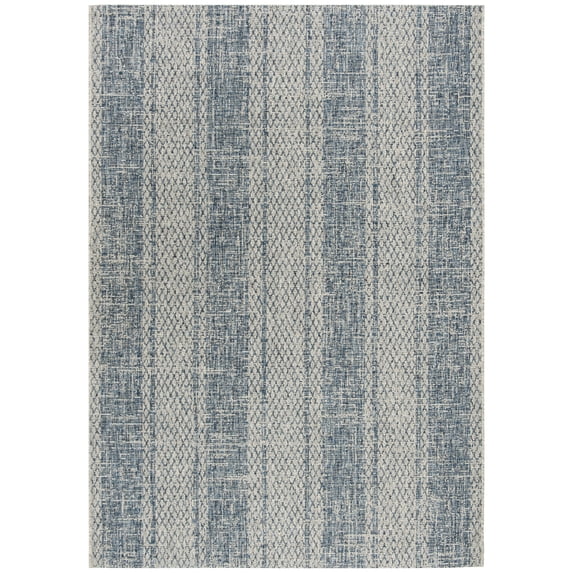 SAFAVIEH Courtyard Robert Striped Indoor/Outdoor Area Rug, Light Grey/Blue, 4' x 5'7"