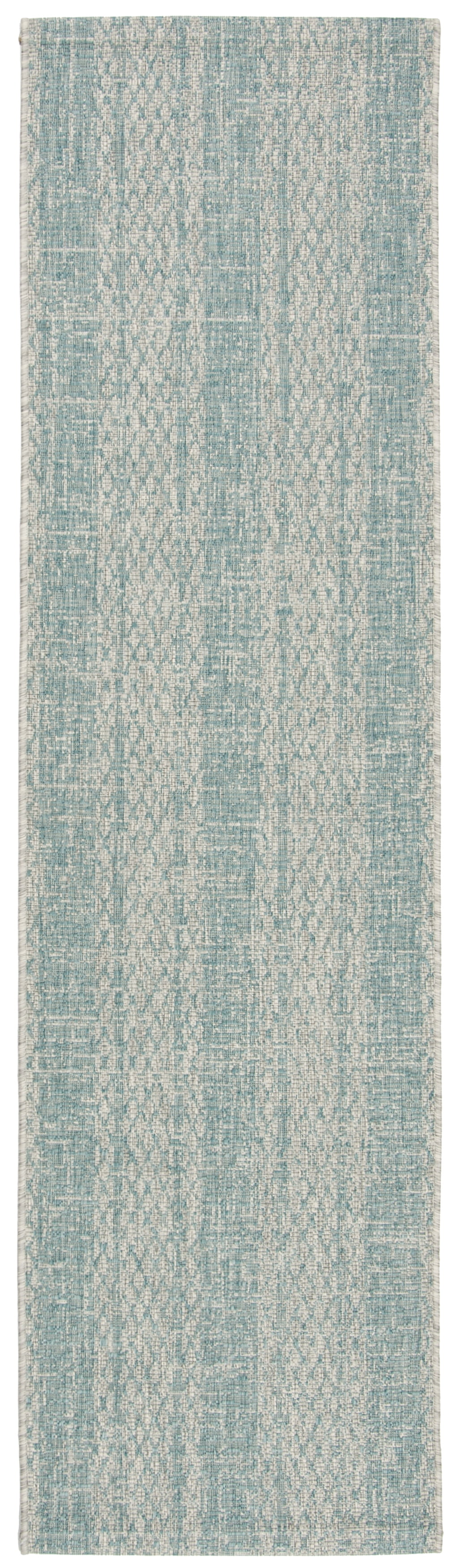 SAFAVIEH Courtyard Robert Striped Indoor/Outdoor Runner, 2'3" x 10', Light Grey/Aqua