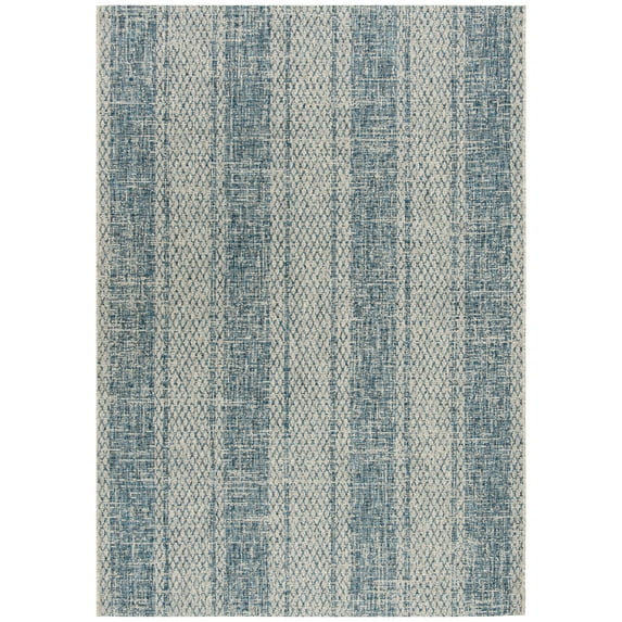 SAFAVIEH Courtyard Robert Striped Indoor/Outdoor Runner, 2'3" x 8', Light Grey/Blue
