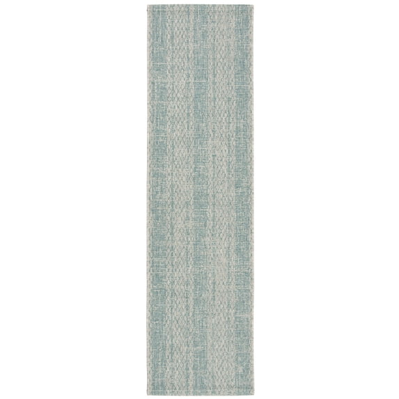 SAFAVIEH Courtyard Robert Striped Indoor/Outdoor Runner Rug, Light Grey/Aqua, 2'3" x 6'7"