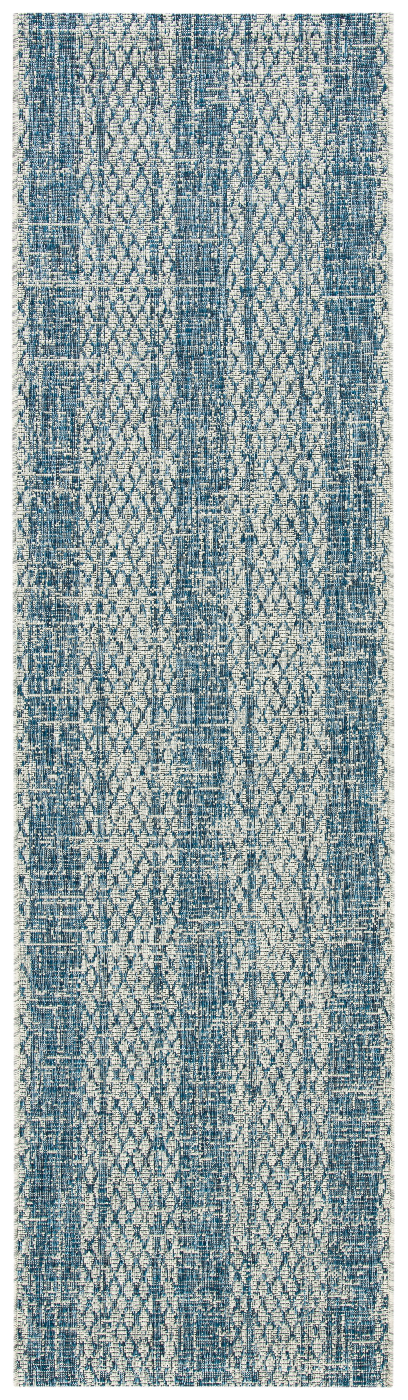 SAFAVIEH Courtyard Robert Striped Indoor/Outdoor Runner Rug, Light Grey/Blue, 2'3" x 10'