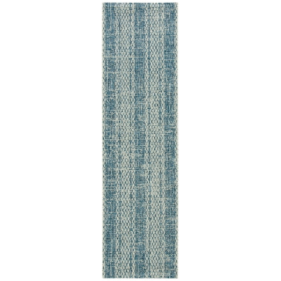 SAFAVIEH Courtyard Robert Striped Indoor/Outdoor Runner Rug, Light Grey/Blue, 2'3" x 12'