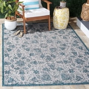 SAFAVIEH Courtyard Rodge Floral Indoor/Outdoor Area Rug, Grey/Blue, 5'3" x 7'7"