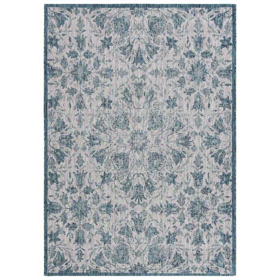 SAFAVIEH Courtyard Rodge Floral Indoor/Outdoor Area Rug, Grey/Blue, 5'3" x 7'7"