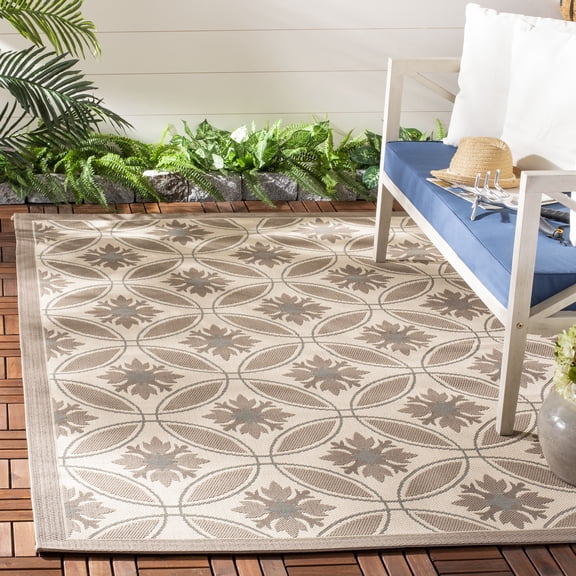 Safavieh Courtyard Rose Geometric Indoor/Outdoor Area Rug, Beige/Dark Beige, 4' x 5'7"