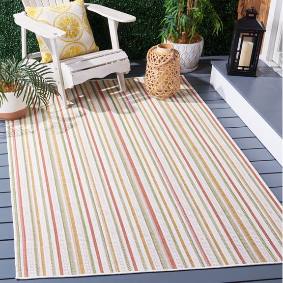 Safavieh Courtyard Roslyn Striped Indoor/Outdoor Area Rug, Beige/Rust Yellow, 6'7" x 9'6"