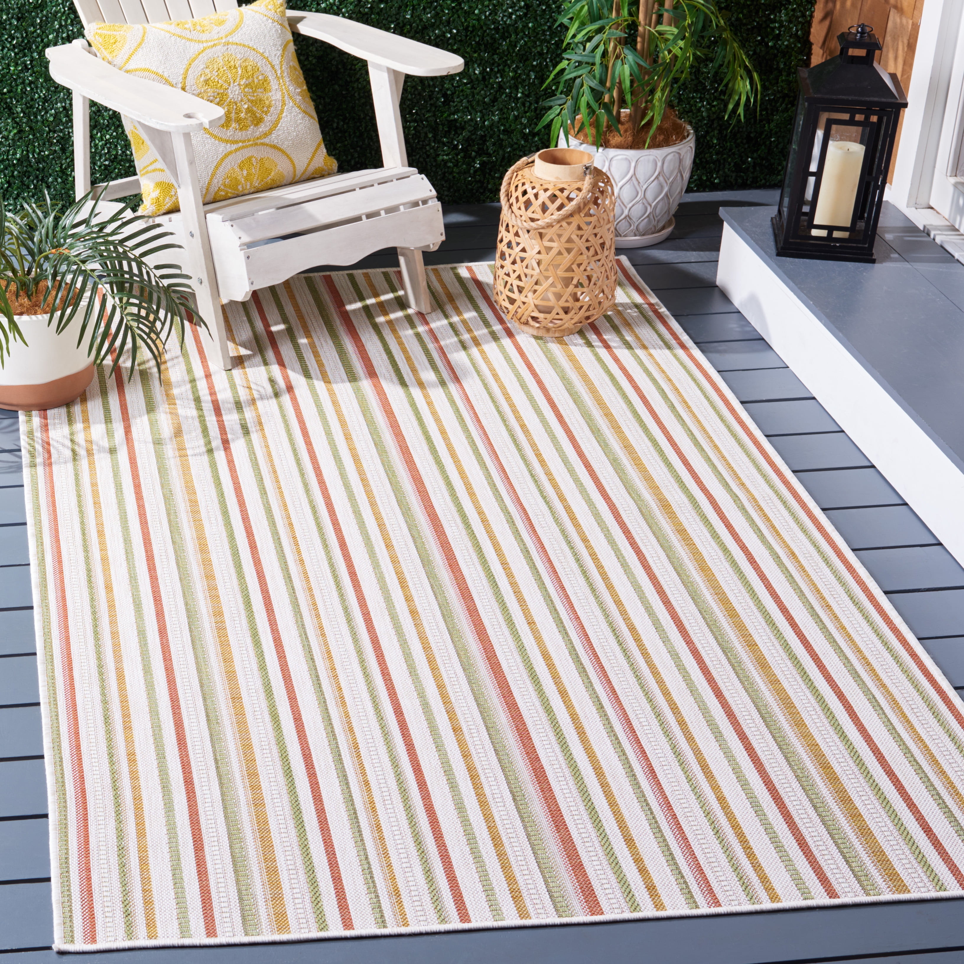 Safavieh Courtyard Roslyn Striped Indoor/Outdoor Area Rug, Beige/Rust Yellow, 8' x 10'
