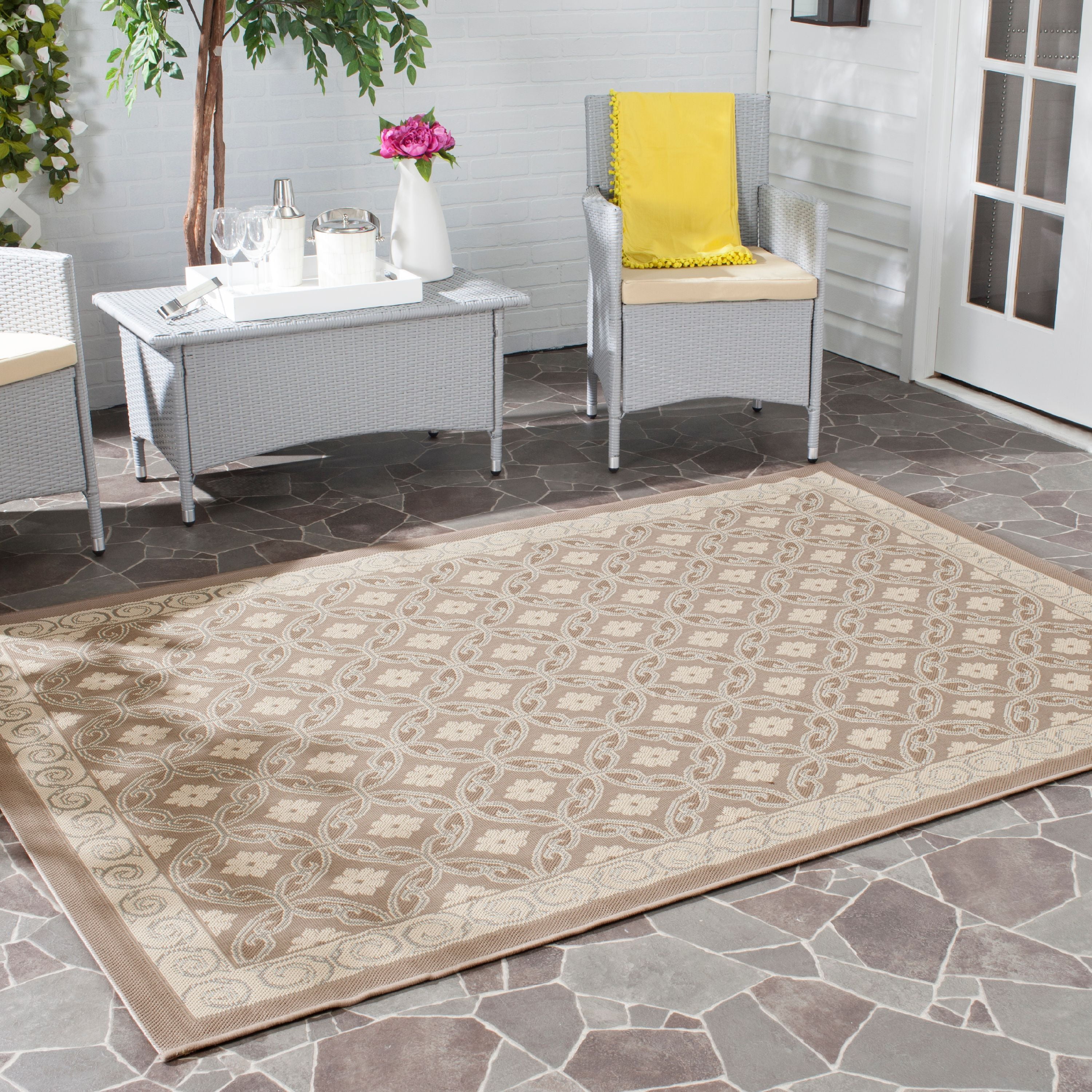 Floral Essence Brown Synthetic 8' x 11' Easy Care Rug